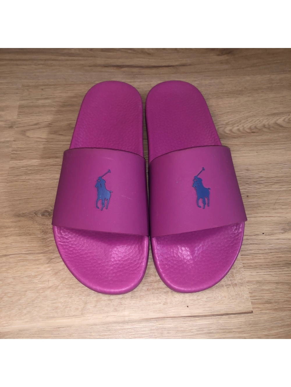 POLO RALPH LAUREN SLIDES SANDALS HOT PINK NAVY BLUE MENS SIZE 12 SIGNATURE PONY